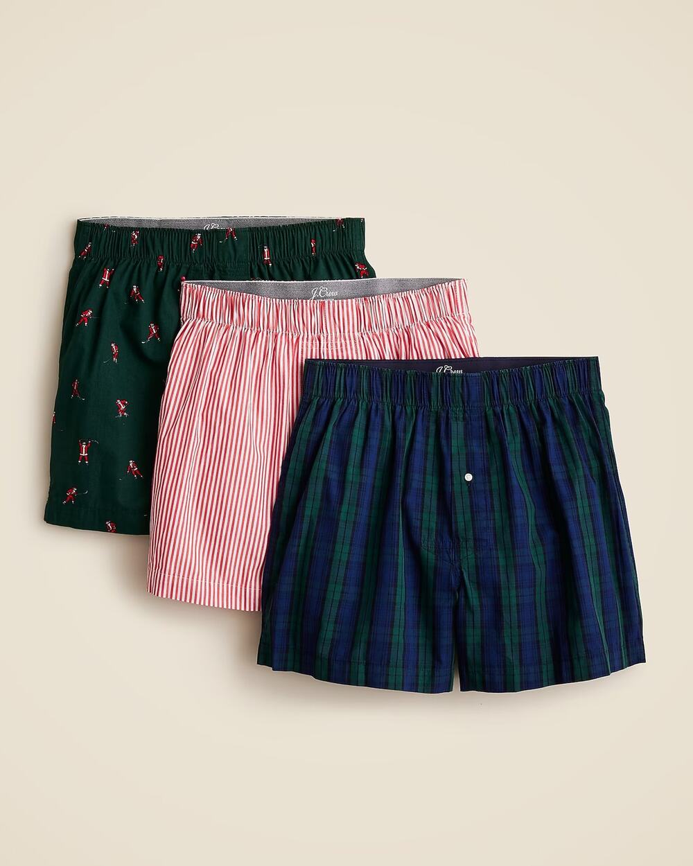 NIB J Crew Cotton Poplin Santa Boxers Three-Pack Size L